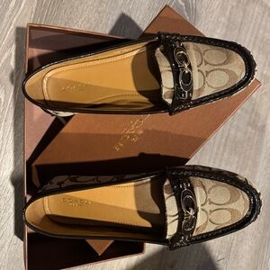 Coach Signature Canvas and Brown Leather Loafers